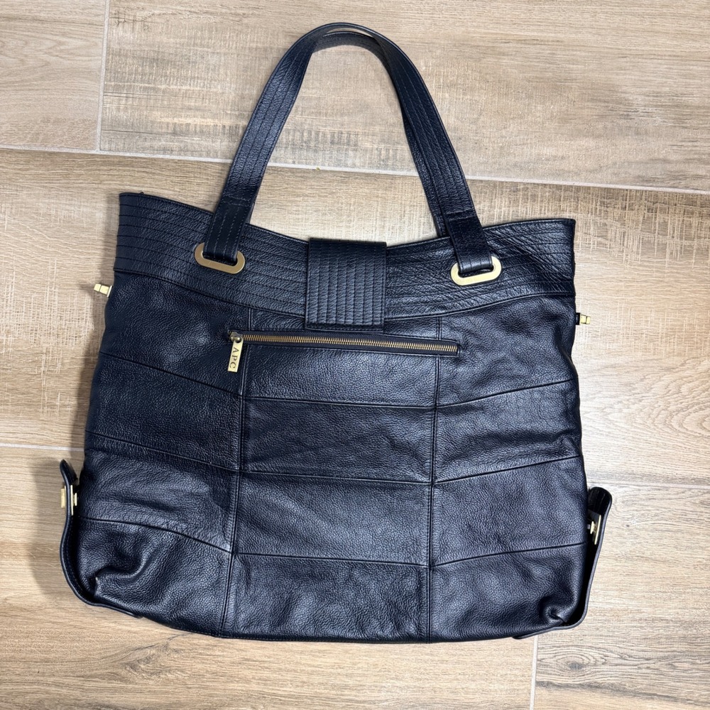 A.P.C. Black Pebbled Leather Structured Tote Shoulder Bag Gold Hardware - Picture 7 of 16